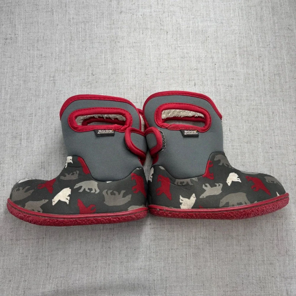 Bogs Baby Bogs Polar Bear Gray Red Waterproof Insulated Winter Boots Kids Size 5